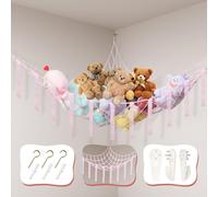 Powkoo Teddy Hammock Toy Storage Net for Stuffed Animals Teddy Bear Storage Hammock Soft Plush Cuddly Toy Storage Corner Hanging Wall Storage Organizer for Kids Bedroom Girls Baby Nursery Room (Pink)