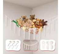 Powkoo Teddy Hammock Toy Storage Net for Stuffed Animals Teddy Bear Storage Hammock Soft Plush Cuddly Toy Storage Corner Hanging Wall Storage Organizer for Kids Bedroom Girls Baby Nursery Room (Beige)