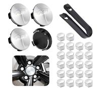 Powlamks 4 Pack Car Wheel Center Hub Cap Kit with 22 Lug Nut Covers, 2.2 in (56mm) Wheel Rim Covers Center Hubcaps with Emblem for Model 3 / Model Y, Silver Exterior Decoration Accessories for Tesla
