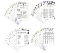 Pownert 40 PCS Baby Shower Games Girl - Baby Shower Prediction Cards, Word Scramble, Little One’s Descriptions & Wishes, Purple Floral Butterfly Decor Suitable for Girl’s Showers