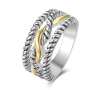 POWNOOL Chunky Band Rings for Women 2 Tone Intertwined Crossover Statement Ring, Cable Wire Twine Twisted Wide Index Finger Gold and Silver Ring Fashion Costume Jewelry Gifts for Her, Copper, No
