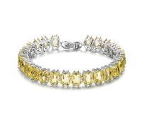 POWNOOL Muticolored Tennis Bracelet-14K Gold Plated Classic Princess Cut Cubic Zirconia Birthstone Link Bracelet Christmas Day Gift for Women, One size, Copper, Cubic Zirconia