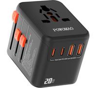 POWOMAO Universal Travel Adapter Worldwide with 2 USB C and 2 USB A Ports,Travel Plug UK to World with Dual 10A Fuses,20W All In One International Travel Adapter for EU USA UK AU Thailand,Japan,Asia