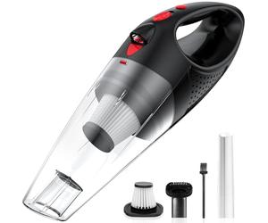 Powools Handheld Vacuum Cordless with 2 Filters, Car Vacuum Cleaner High Power with Fast Cahrge Tech, Portable Rechargeable Mini Vacuum with Large-Capacity Battery, Red, 14.3"X4.6"X4.0"