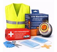 POWR CAR 3-in-1 Set - with V16 Warning Light 2026 & Safety Vest & First Aid Kit Car First Aid for Car - Car Accessories (Set of 3 (with Warning Light))