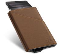 POWR Card Holder Wallet, Vegan Leather Wallets, RFID for Men, Minimalist Credit Holders Pop Up Metal Slim (Brown)
