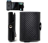 POWR Men's Black Carbon Fibre Minimalist RFID Blocking Wallet with Coin Compartment, Holds 8 Cards, Zipper Closure