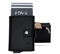 POWR Men's Black Minimalist RFID Blocking Wallet with Coin Compartment, Holds 8 Cards, Zipper Closure