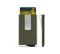 POWR Metal Card Holder Wallet - Wallets Men UK Minimalist Slim RFID Blocking Credit Protector. Aircraftgrade Aluminum Wallet. Mens Holds 5 Cards Army Green with Clip