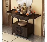 POWRZZZY Chinese Antique Style Solid Bamboo Altar Cabinet with Drawer and Cupboard Door Thick Wood Top Reinforced Legs Wide Surface Multiple Sizes for Prayer Meditation Puja Shrine(100x40x100cm)