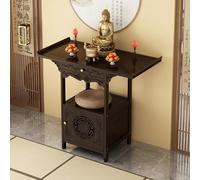 POWRZZZY Chinese Antique Style Solid Bamboo Altar Cabinet with Drawer and Cupboard Door Thick Wood Top Reinforced Legs Wide Surface Multiple Sizes for Prayer Meditation Puja Shrine(50x40x100cm)