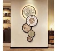POWRZZZY Large Wall Clock for Living Room,3D Decorative Silent Wall Clock with Pendulum,Crystal Porcelain Wall Art with LED Lights,for Living Room Entryway(Brown,32x80cm/12.6x31.5in)