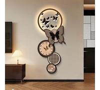 POWRZZZY Large Wall Clock for Living Room,3D Decorative Silent Wall Clock with Pendulum,Crystal Porcelain Wall Art with LED Lights,for Living Room Entryway(Brownness,48x120cm/18.9x47.2in)