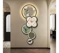 POWRZZZY Large Wall Clock for Living Room,3D Decorative Silent Wall Clock with Pendulum,Crystal Porcelain Wall Art with LED Lights,for Living Room Entryway(Green,48x120cm/18.9x47.2in)