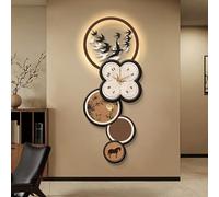 POWRZZZY Large Wall Clock for Living Room,3D Decorative Silent Wall Clock with Pendulum,Crystal Porcelain Wall Art with LED Lights,for Living Room Entryway(Black,32x80cm/12.6x31.5in)