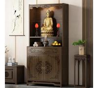 POWRZZZY Meditation Altar Cabinet Pooja Cabinet with Storage Chinese Buddha Niche Chinese Cabinet Meditation Shrine Altar Large Storage Capacity for Living Room Temple Entryway(70.1x39x17cm)