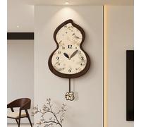 POWRZZZY Modern Chinese Style Gourd-Shaped Wall Clock,Walnut Wood Texture Silent Decorative Clock with Swinging Pendant,Zen Art Wall Decor for Living Room Home Office(32x59cm/12.6x23.23in)