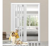 POWRZZZY PVC Bi-fold Doors Interior Folding Sliding Doors Room Divider Gate with Handles & Acrylic Glass Invisible Blackout(White,145x203cm)