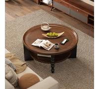 POWRZZZY Retro Central Table Modern Wooden Coffee Table 2-Tier Mid Century Open Space Minimalist for Living Room Bedroom Easy Assembly(Walnut)