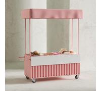 POWRZZZY Rolling Vending Cart with Striped Canopy,Cart with Lockable Wheels Selling Food,Creative Iron Market Stall,Large-Capacity Storage,for Markets Street Food Events(Pink,150x60x200cm)