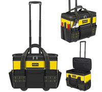 POWSTR 21 inch Rolling Tool Bag with Wheels, Waterproof Tool Bag with Telescopic Handle, 18 Pockets, Multi-Purpose Tool Bags for Construction, Electrician, Yellow/Black