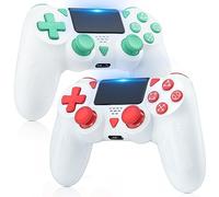 Powtree 2 Pack Wireless Controller for Ps-4, Bluetooth Gamepad with Enhanced Dual Motor Shock/6-Axis Sensor/Turbo/Touchpad/Audio for Ps-4/P4 Pro/P4 Slim/PC - Green+Red Button