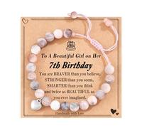 POWWA 7 Year Old Girl Birthday Gifts, Birthday Gifts for 7 Year Old 7th 7Yr Girls Age 5-7 Gift Ideas Nature Stone Bracelet Presents Jewelry for Daughter Cards Decorations