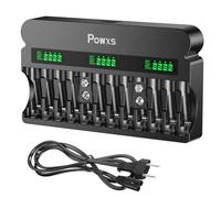 POWXS Battery Charger, 1800 mA Fast Charging 12-Bay for Ni-MH Ni-CD AA AAA 9V, Separate Charging with Safety Guarantee