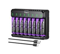 POWXS Rechargeable Lithium Batteries AA with Charger,8 Slot Charger with 8 Pcs 3000mAh AA Rechargeable Batteries,USB Fast Charging Long Lasting Lithium AA Battery with Integrated Charing Storage Box