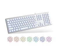 POWZAN Aluminum Quiet Wired Keyboard Backlit- Slim Chiclet Key Compatible with Apple iMac, MacBook, Mac and PC, USB Keyboard Numeric Keypad RGB Lighted Key - Silver White