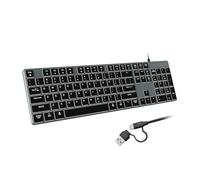 POWZAN Wired Backlit Keyboard for Windows/Mac,Aluminum Slim & Quiet Full Size Keyboards Light Up with USB A/USB C Dual Interface,Compatible with iMac,MacBook,iPad,Laptop,PC-Gray Black (Gray Black)