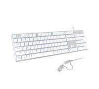 POWZAN Wired Backlit Keyboard for Windows/Mac,Aluminum Slim & Quite Full Size Keyboards Light Up with USB A/USB C Dual Interface,Compatible with iMac,MacBook,iPad,Laptop,PC-Silver White