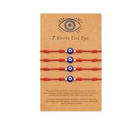 Poxtex 9pcs Evil Eye 7 Knot Lucky Bracelets, Rakhi for Brother and Bhabhi Adjustable Red String Amulet for Women Men with Gold Bead, Protection Jewelry Hand Bracelet, One Size, Brass, No Gemstone