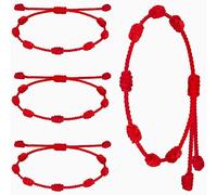 Poxtex 9pcs Evil Eye 7 Knot Lucky Bracelets, Rakhi for Brother and Bhabhi Adjustable Red String Amulet for Women Men with Gold Bead, Protection Jewelry Hand Bracelet, One Size, no gemstone