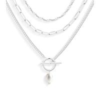 Poxtex Layered Gold Necklaces for Women, Stackable Dainty 14K Gold Silver Plated Trendy Simple Heart Diamond Cross Bow Circle Pendant Paperclip Choker Dot Chain Necklace,Jewelry Set Gifts for Women, S