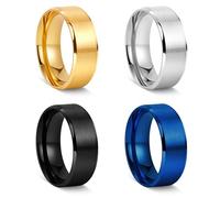 Poxtex Mens Rings Wedding Band, Stainless Steel Rings for Men, Simple Brushed Waterproof Non-Tarnish Jewelry Size 6-15, 4 UK, Stainless Steel, No Gemstone