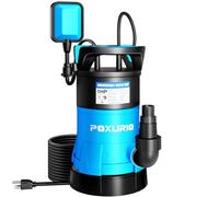 POXURIO 1HP 5300GPH, 1 x 1 x 750 W, Portable Dirty Water Transfer Pump with 6 m Long Cable for Basement, Pond, Pool