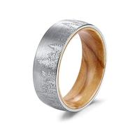 POYA TUNGSTEN Forest Rings for Men 8 mm Black Plated Wedding Band with Wood Liner Comfort Fit, oliver wood Tungsten