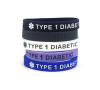 POYAMUSE 5pcs Rubber Medical Alert Bracelets - Type 1 or Type 2 Diabetic Wristbands for Women and Men, M, Rubber Silicone, no gemstone