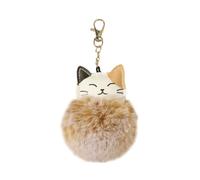 POYAMUSE Fluffy Cat Pom Pom Ball Keychain - Cute Kitty Plush Ball Accessory Keyring for Women Bag Decoration, Calico Cat, Medium