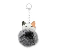 POYAMUSE Fluffy Cat Pom Pom Ball Keychain - Cute Kitty Plush Ball Accessory Keyring for Women Bag Decoration, Calico Cat-black White, Medium