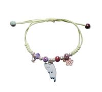 POYAMUSE Lovely Cat and Flower Strand Bracelet - Colorful Beads, Adjustable for Women, M, Brass, metal
