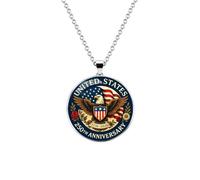 POYAMUSE Patriotic USA 250th Anniversary Necklace American Flag Eagle Pendant Liberty Bell Commemorative Jewelry Red White Blue Enamel Necklace for Men Women Independence Day Veterans Day Souvenir, M