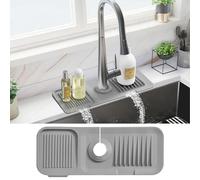 PoYang 14.6 Inch Faucet Mat for Kitchen Sink Splash Guard Behind Faucet, Sink Protectors for Kitchen Sink Faucet Mat Splash Guard for Kitchen Sink Area, Short Silicone Faucet Guard Draining Mat, Grey