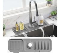 PoYang 17.7 Inch Faucet Mat for Kitchen Sink Splash Guard Behind Faucet, Sink Protectors for Kitchen Sink Faucet Mat Splash Guard for Kitchen Sink Area, Long Silicone Faucet Guard & Draining Mat, Grey