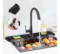 PoYang 24 inch Faucet Mat for Kitchen Sink Splash Guard, 7° Slope Silicone Sink Water Splash Guard for Kitchen Sink Area with Snap Button, Longer Sink Protectors for kitchen Sink Sponge Holder, Black
