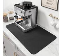 PoYang 24"x16" Coffee Mat Large, Coffee Bar Accessories for Countertop, Absorbent Dish Drying Mat, Anti-Slip and Hide Stain Pad for Espresso Machine, Espresso Maker and Kitchen Counter, Black