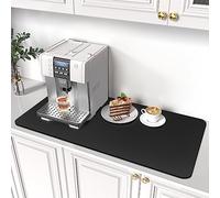 PoYang Coffee Maker Mat for Countertops: 17" X 31" Hide Stain Coffee Bar Mat, Absorbent Coffee mat for Counter, Coffee Bar Accessories with Non-Slip Rubber Backed (Black)