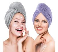 Poyday Microfibre Hair Towel Wrap: 2Pack Hair Turban For Long Wet Hair Super Absorbent Anti-Frizz Drying Head Towels Curly Women Girls Microfiber Plopping Hair Wrap Towelling