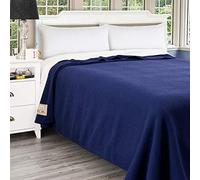 Poyet Motte Antibes 350GSM 100-Percent Wool Medium Weight Oversized Blanket, Machine Washable (Navy Blue, Full/Queen Size)